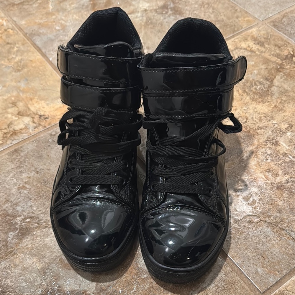 Black Patent Leather High-Top Sneakers